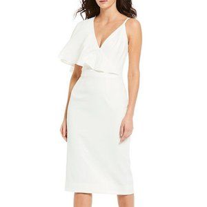 Dress the Population White Ruffle Sleeve One Shoulder Cocktail Dress Small 4-6